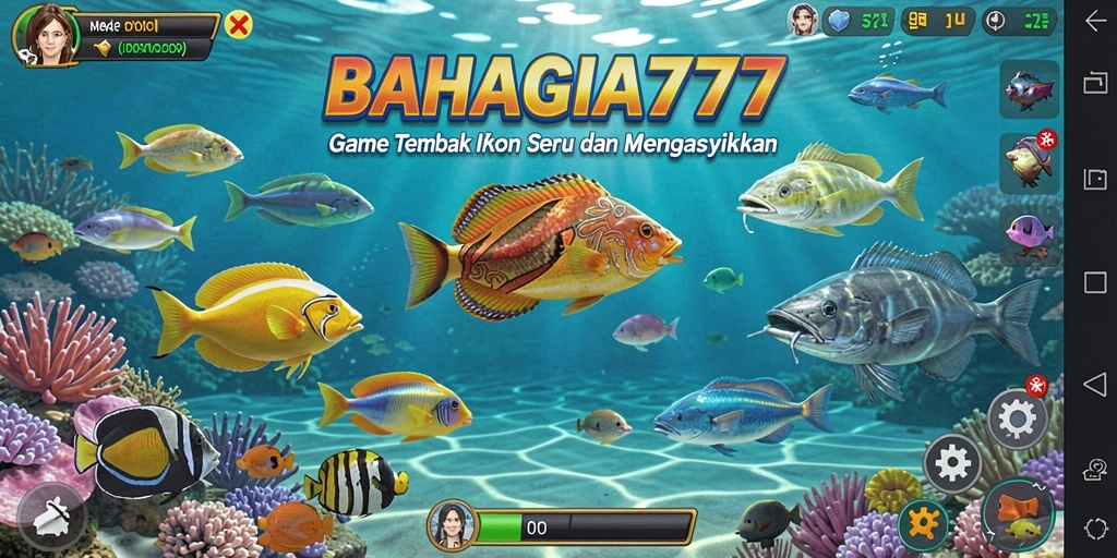 Gameplay seru BAHAGIA777 dengan berbagai jenis ikan yang menunggu untuk ditangkap.
