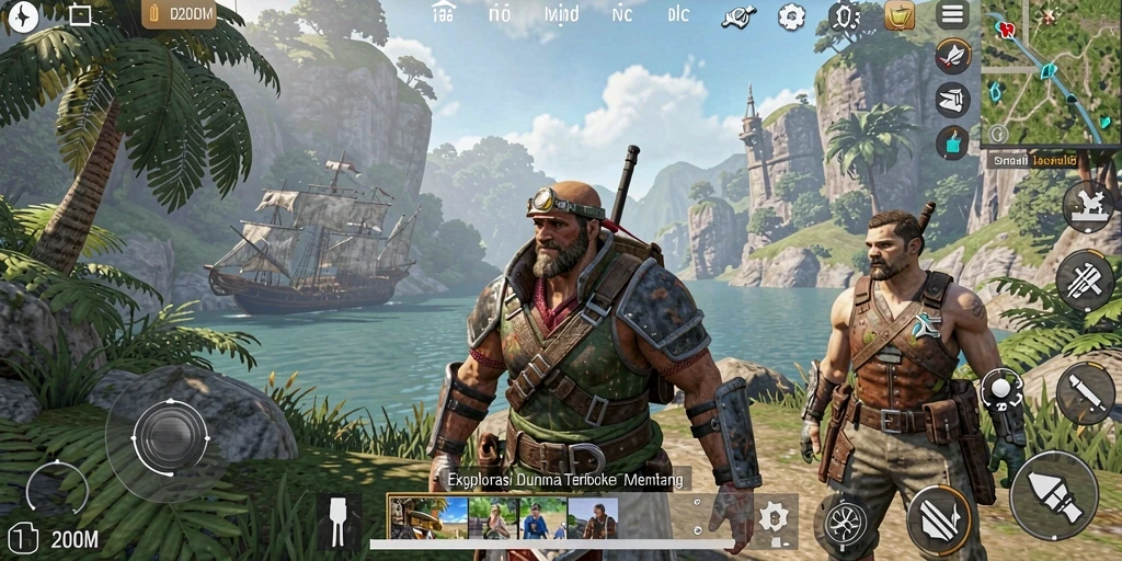 Tangkapan layar D200M menampilkan dunia terbuka yang luas dengan gameplay yang mendebarkan.