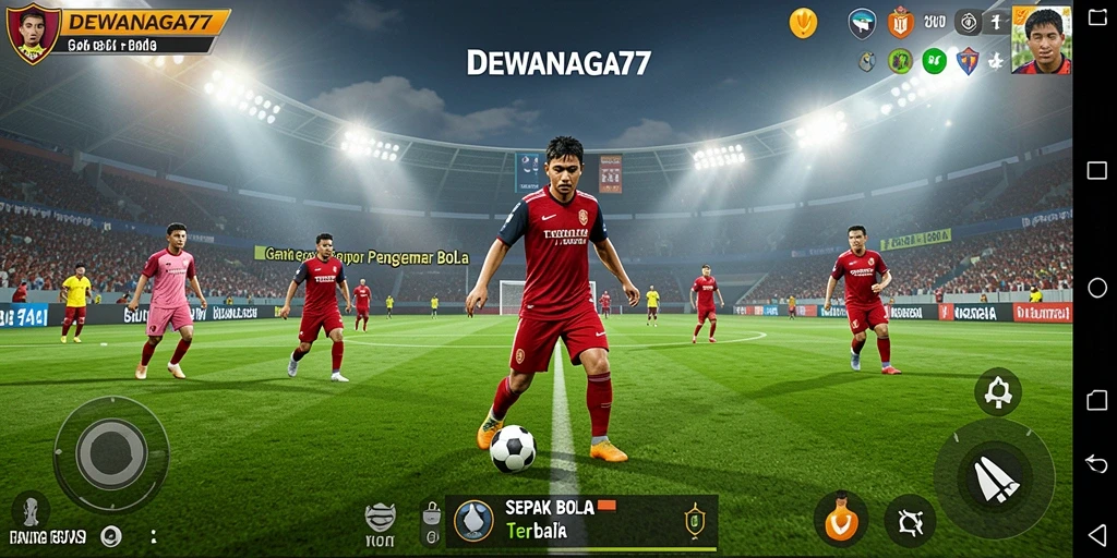Tampilan gameplay interaktif dalam DEWANAGA77 dengan aksi sepak bola nyata.