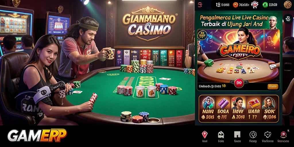 Screenshot GAMERP menampilkan dealer langsung dan suasana permainan yang mendebarkan.