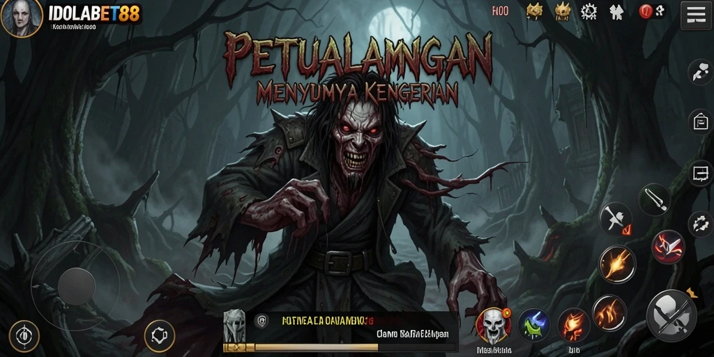 Screenshot gameplay menakutkan dari IDOLABET88 yang menampilkan suasana Horror.