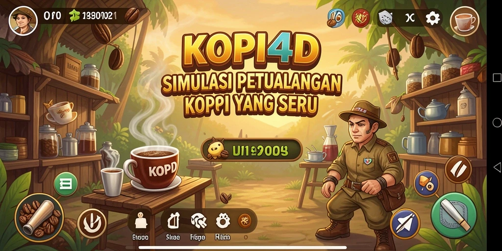 Screenshot menampilkan petualangan seru mengelola kebun kopi.