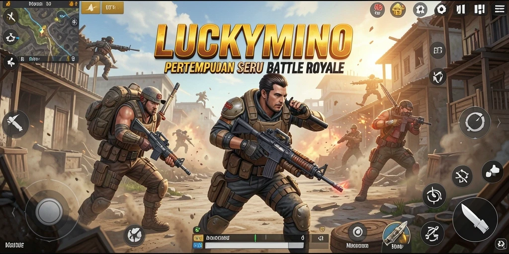 Tangkapan layar utama menunjukkan aksi seru dalam pertempuran Battle Royale.