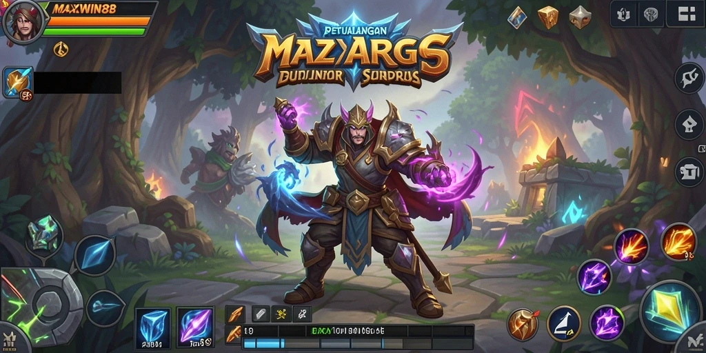 Screenshot gameplay MAXWIN88 menampilkan pertarungan epik dan karakter yang dinamis.