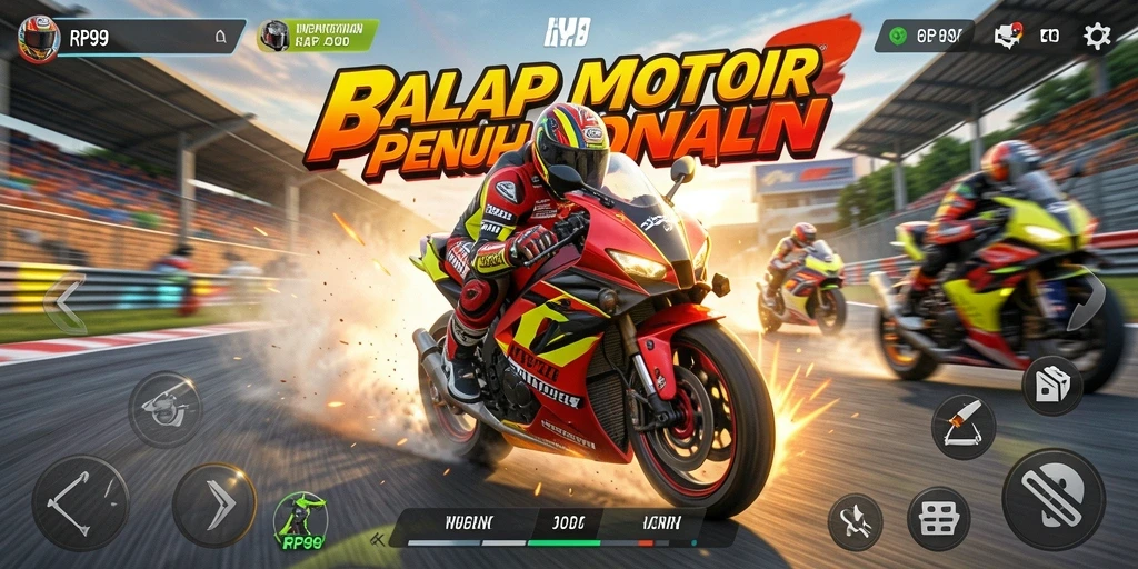 Gameplay RP99 menampilkan balapan motor yang seru dan mendebarkan.
