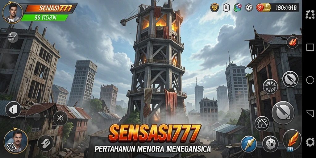 Screenshot gameplay SENSASI777 menampilkan aksi pertahanan yang intens.