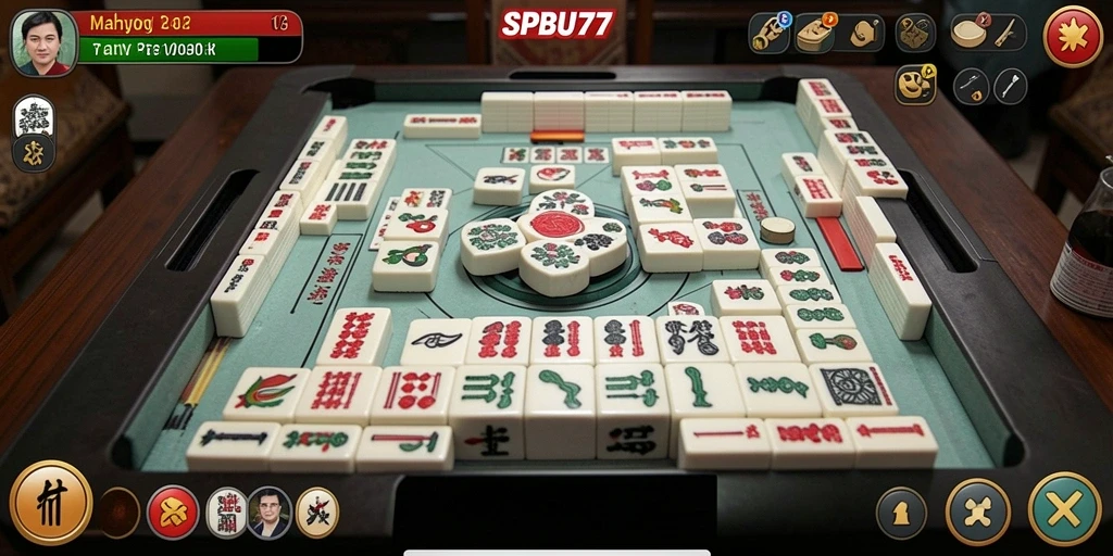Screenshot utama SPBU77 menampilkan gameplay Mahjong yang menarik dan penuh warna.