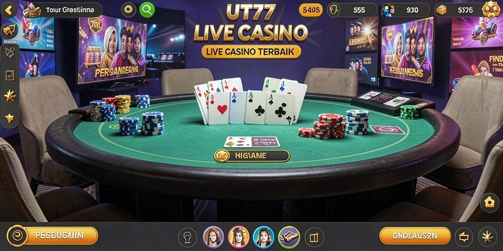 Screenshot gameplay UT77 yang menampilkan dealer langsung dan permainan seru.